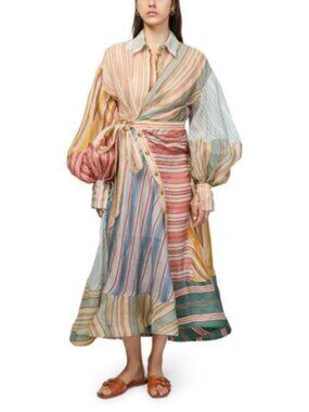 Zimmerman Rebellion Asymmetric Striped Long-Sleeved Linen Shirt Skirt